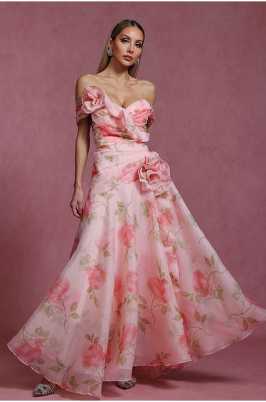 Jussi Sleeveless Flrs Flounce Maxi Dress