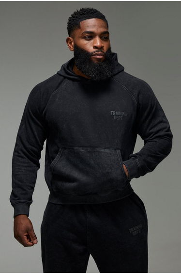 Man Active Training Dept. Boxy Washed Hoodie - black