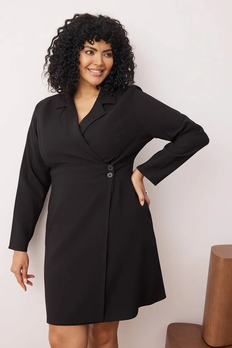 plus size black jacket dress MNM Couture 2796 - Long Crepe, Organza Mermaid Dress