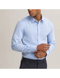 Cotton Slim Fit Shirt with Classic Collar and Long Sleeves