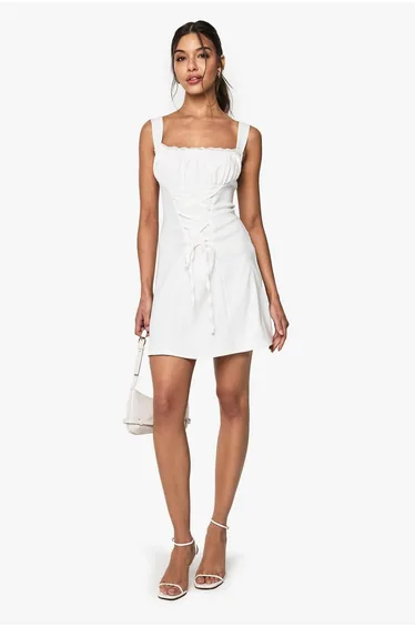 Bengaline Milkmaid Mini Dress - white