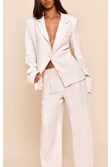 Petite Neutral Linen Oversized Pocket Blazer