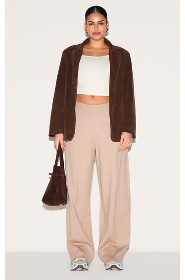 Plus Taupe Basic Knit Wide Leg Trousers