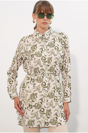 BDART Floral Viscose Crepe Belted Long Shirt