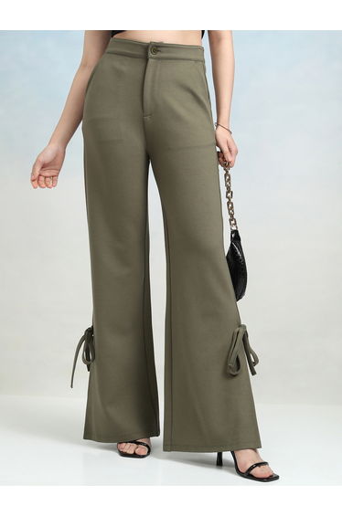 Mid Rise Flared Trousers with Bow Tie Detail