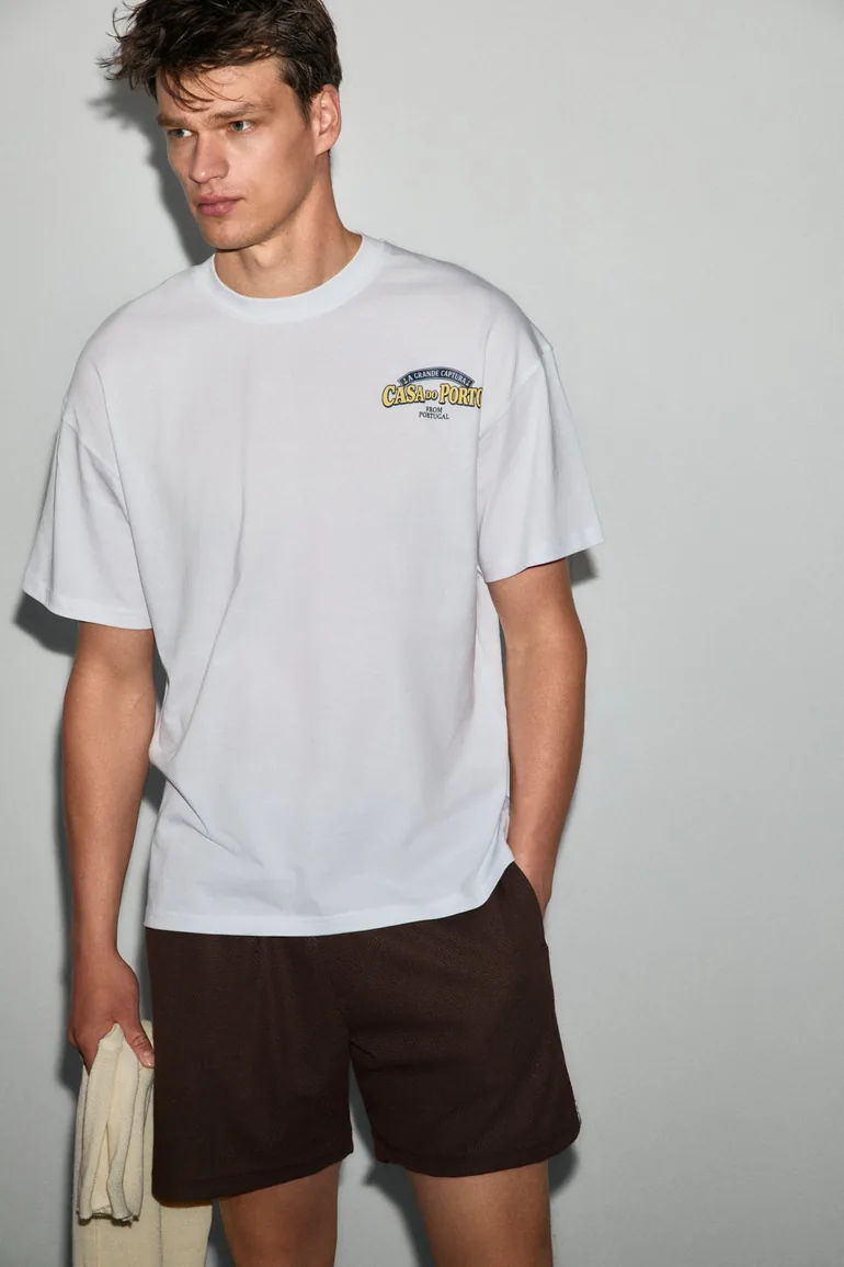 GRIMELANGE AMIDIO Men 100% Organic Cotton Printed Detail Regular Fit Crew Neck White T-Shirt - 4
