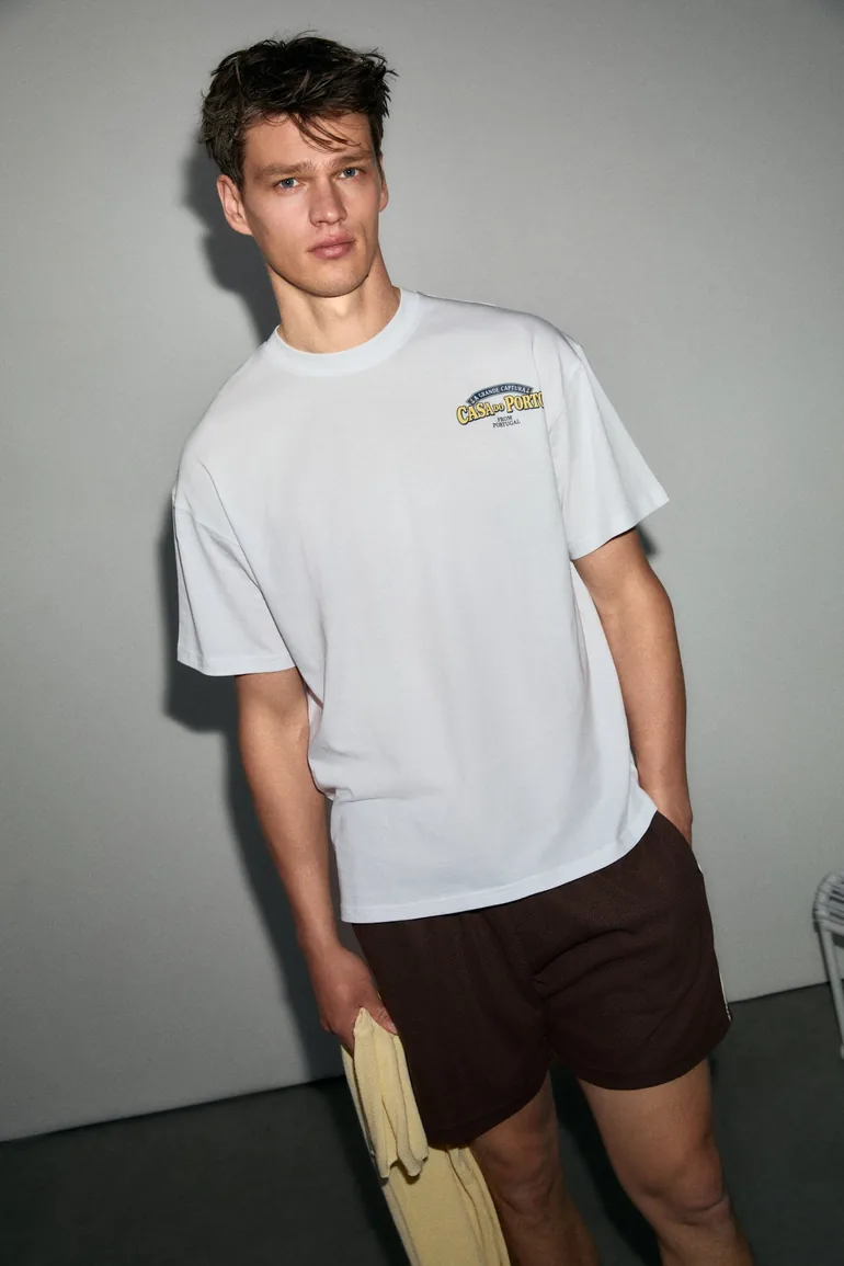 GRIMELANGE AMIDIO Men 100% Organic Cotton Printed Detail Regular Fit Crew Neck White T-Shirt - 3