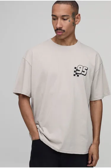 Oversized Lightning McQueen Speed Counts License Print T-shirt - stone