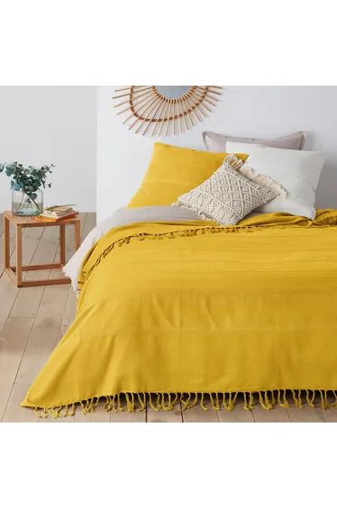 غطاء سرير بشراشيب أصفر