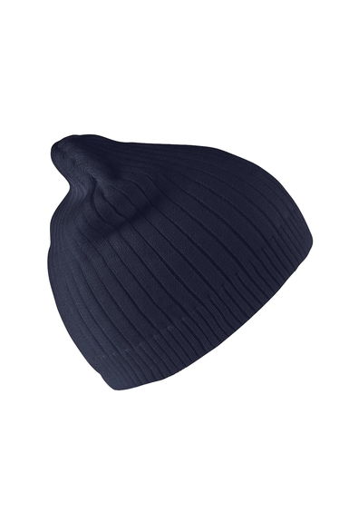 Result Unisex Double Knit Heavy Cotton Winter Beanie Hat - Navy Blue