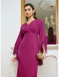 فستان ماكسي بأكمام بشراشيب - أرجواني - 1