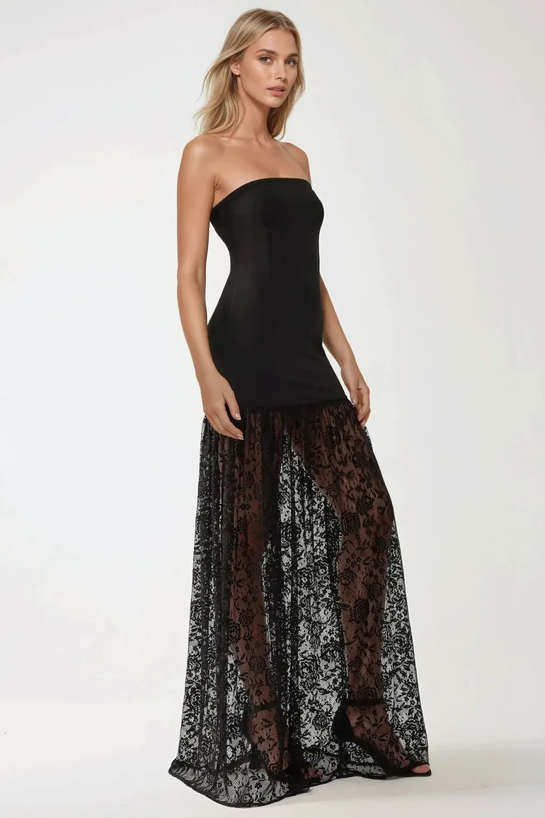 Strapless Maxi Bodycon Dress with Lace Details HiCCUP Black : Evening  Dresses : VogaCloset Qatar