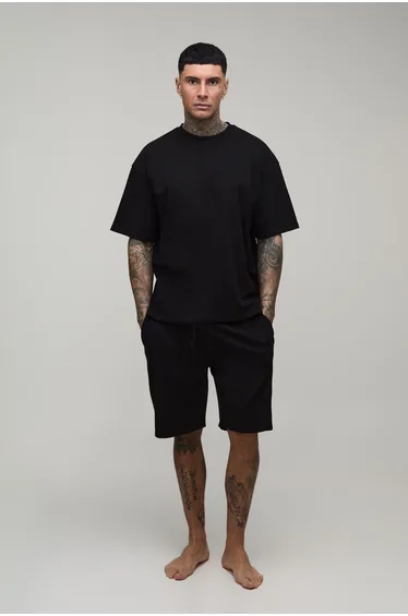 Tall Regular Fit T-Shirt & Short Lounge Set - black