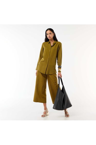 Shirt with Gold Button Detail GREEN
