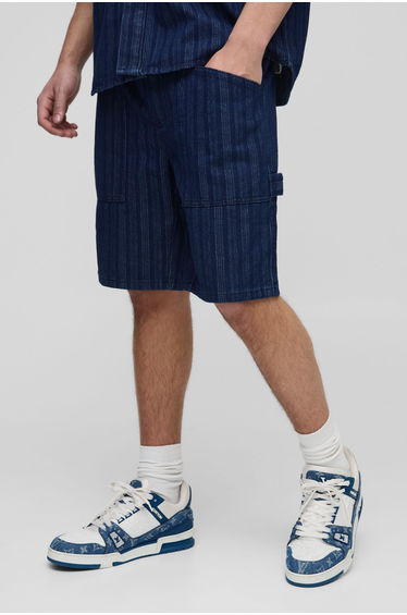 Elasticated Relaxed Striped Denim Shorts