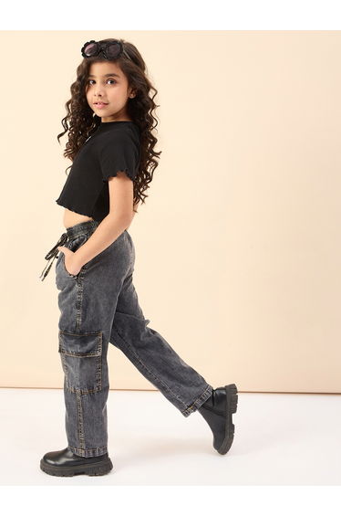 Girls Solid Casual Cargo Pants