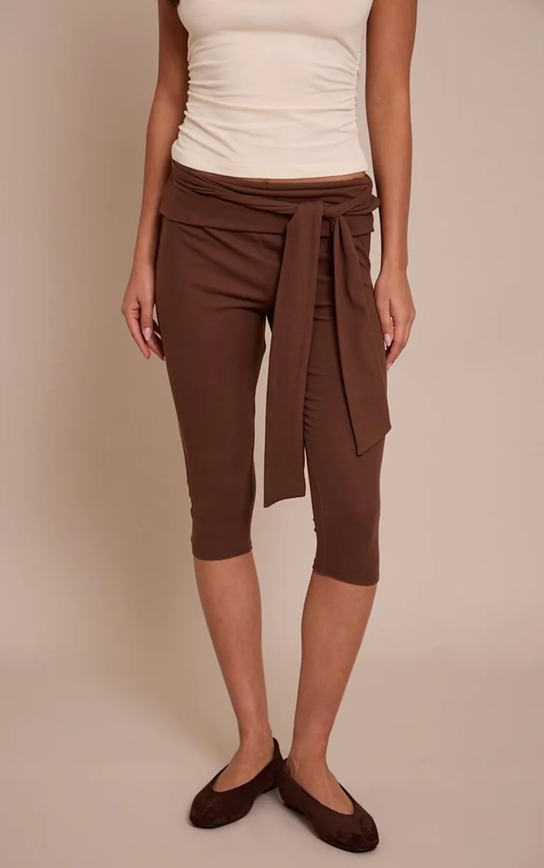 Brown Ultra Soft Wrap Waist Detail Capri - 1