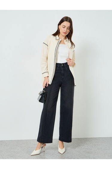 Women Black High Rise Straight Leg Jeans