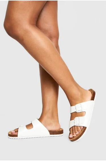 Buckle Double Strap Sandal - white