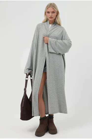 BUSEM Long Fit Open Collar Elastic Knit Cardigan