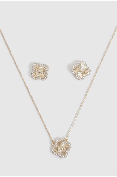 Flower Pendant Jewellery Set - gold