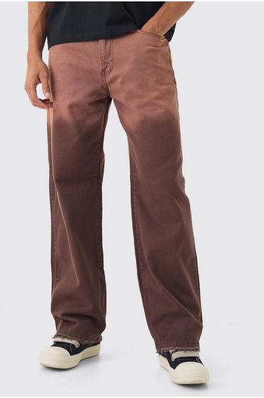 Fixed Waist Parachute Raw Hem Washed Trouser - brown