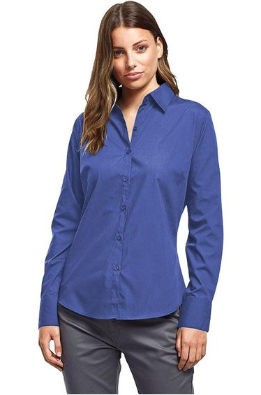 Premier Womens/Ladies Poplin Long Sleeve Blouse / Plain Work Shirt - Royal