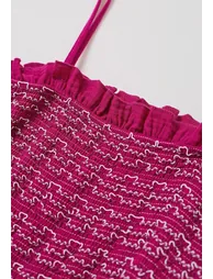 Floret Embroidery Tie-Shoulder Shirred Dress in Hot Pink - 5