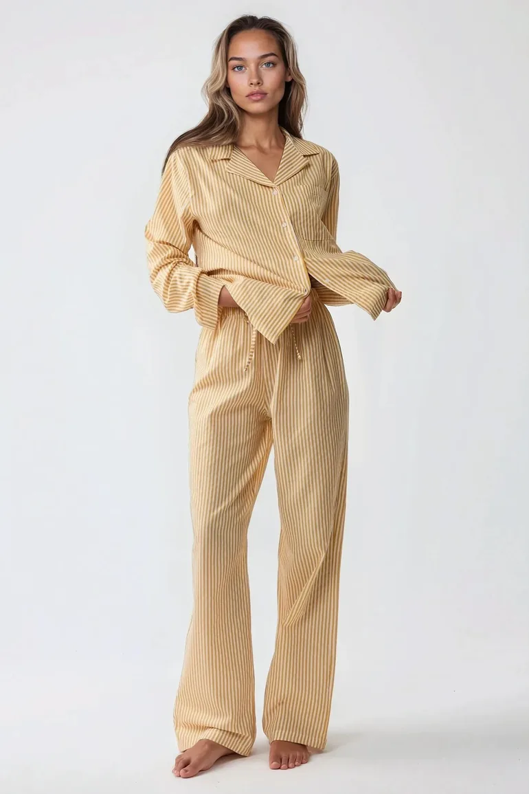 طقم بيجاما قطن مخططة 