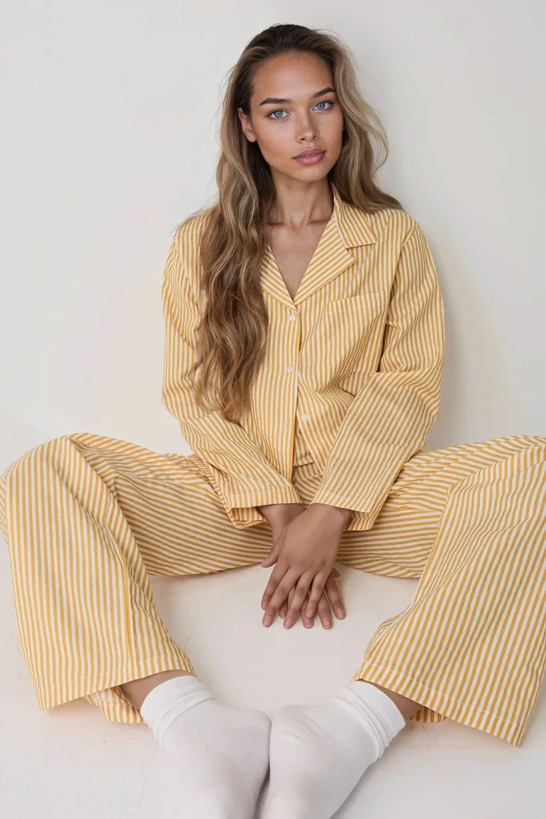 طقم بيجاما قطن مخططة  - 2