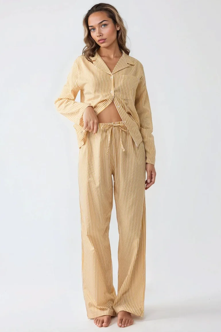 طقم بيجاما قطن مخططة  - 4