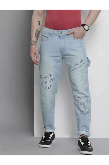Men Regular Fit Jeans with Graphic Print