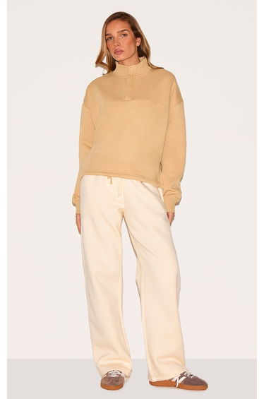 Latte Drawstring Hem Quarter Zip Sweatshirt