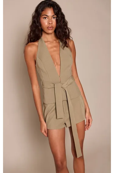 Sage Tailored Belt Detail Shorts Co-ord