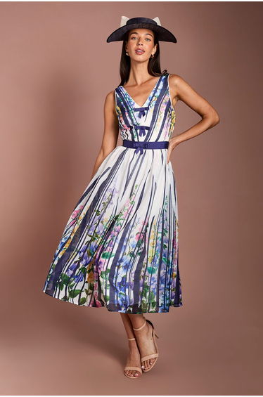 Lisa Tan Bow Detail Printed Organza Midi Dress