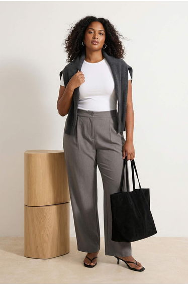 Gray High Waist Wide Leg Plus Size Trousers