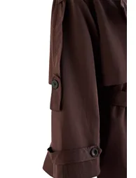 Brown Double-Breasted Tie-Fastening Midi Trench Coat - 2