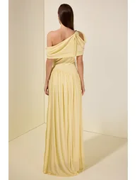 Solid One Shoulder Cape Sleeve Maxi Dress - 1