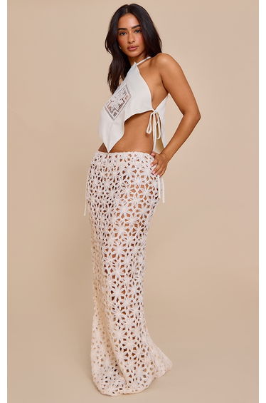 Petite Cream Halterneck Applique Detail Top