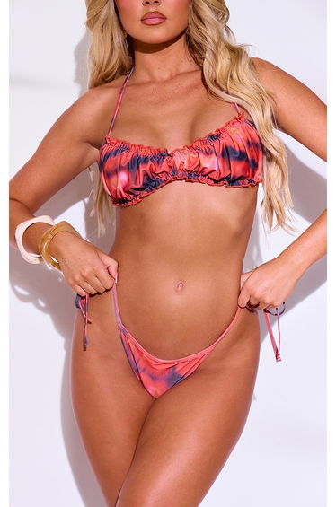 Red Tie Dye Tie Side Bikini Bottoms