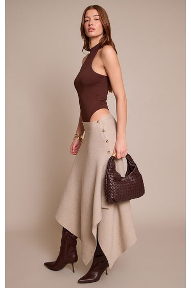 Brown Modal High Neck Racer Bodysuit