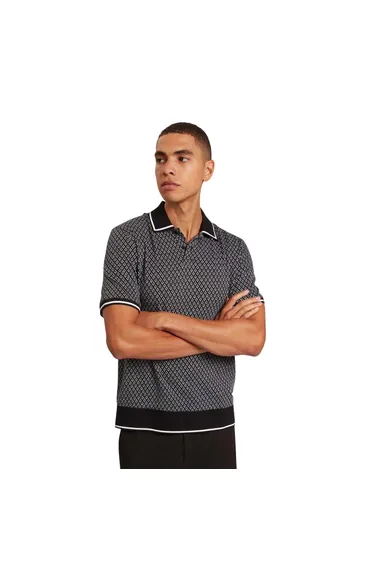 Ted Baker Mens Diamond Knitted Tipped Polo Shirt - Black
