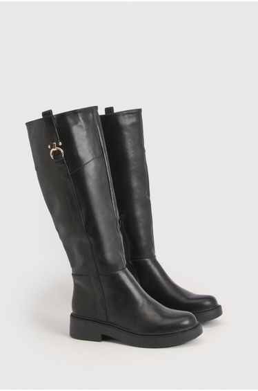 Hardware Buckle Detail Knee High Boots - black