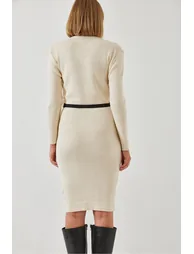 فستان محبوك طويل بحزام بسحاب - 3