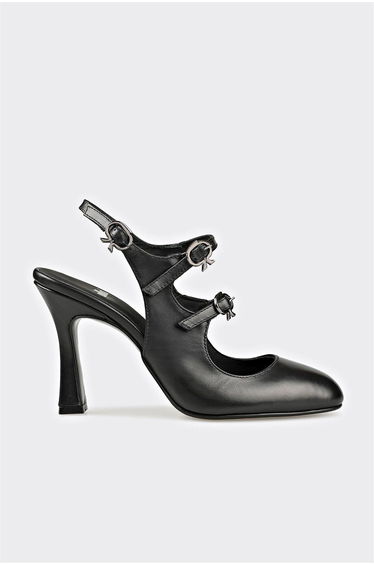 Black Leather Women's Heeled Shoes