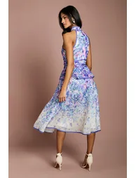 Petite Placement Print Organza Halterneck Midi Dress - 2