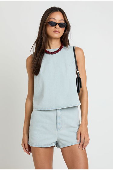 Tall Boxy Denim Vest Top - super pale wash