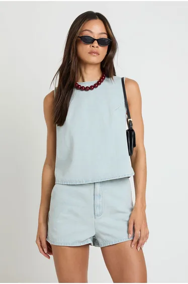 Tall Boxy Denim Vest Top - super pale wash