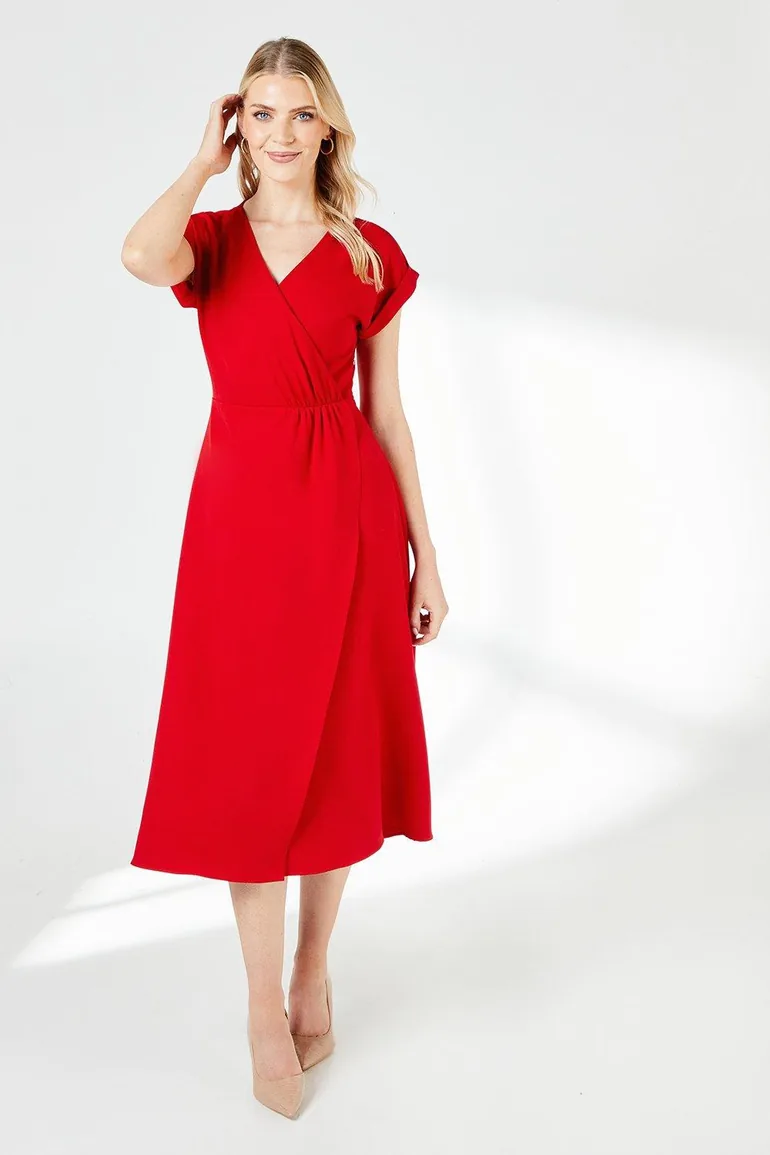 Shop Twist Detail Wrap Dress - red Online in Oman Shop Twist Detail Wrap Dress - red Online in Oman