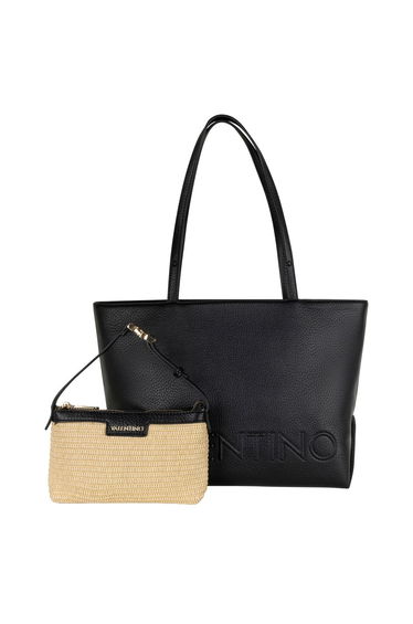 Maiam 2 In 1 Tote With Raffia Detail Black